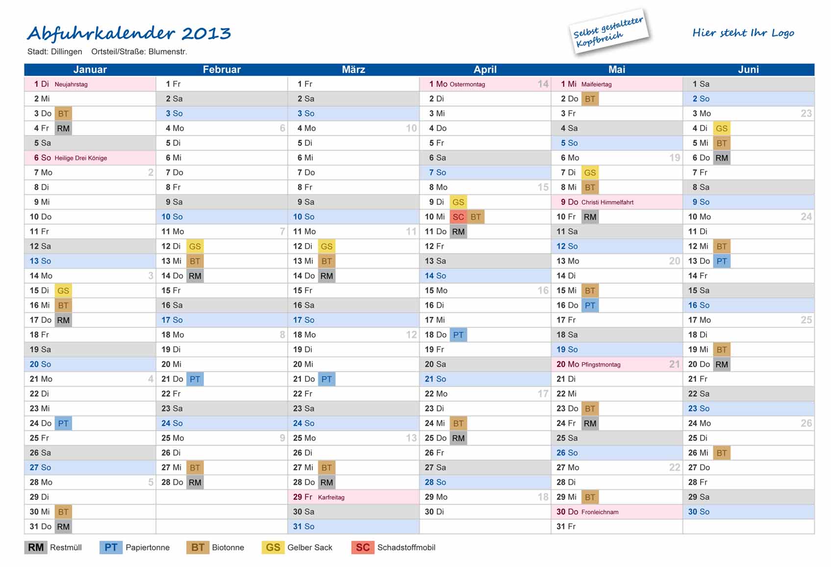 AWIDO - Druckbarer Abfuhrkalender
